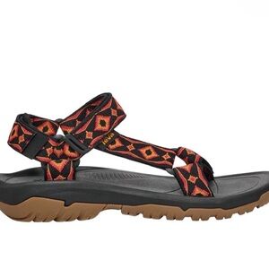 Men Teva Black and Orange Geometric Sandals - Size 11